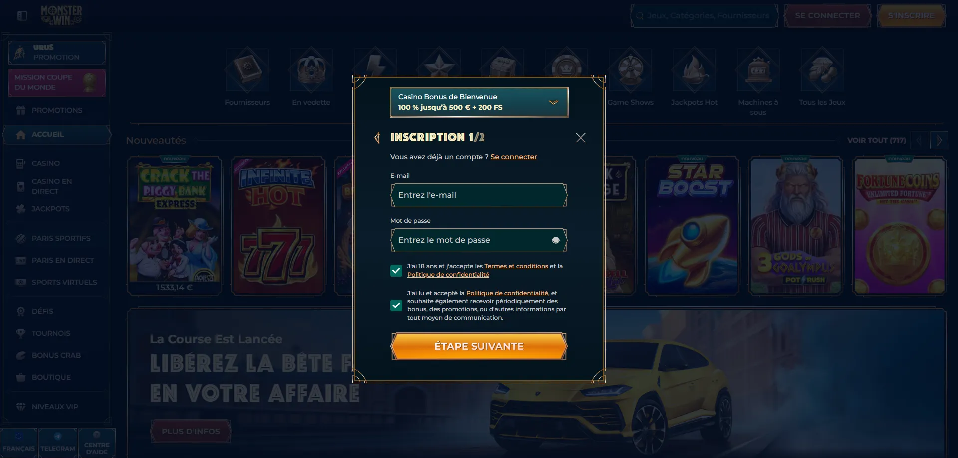 monsterwin-register Registrazione account Monsterwin Casino Italia passo dopo passo