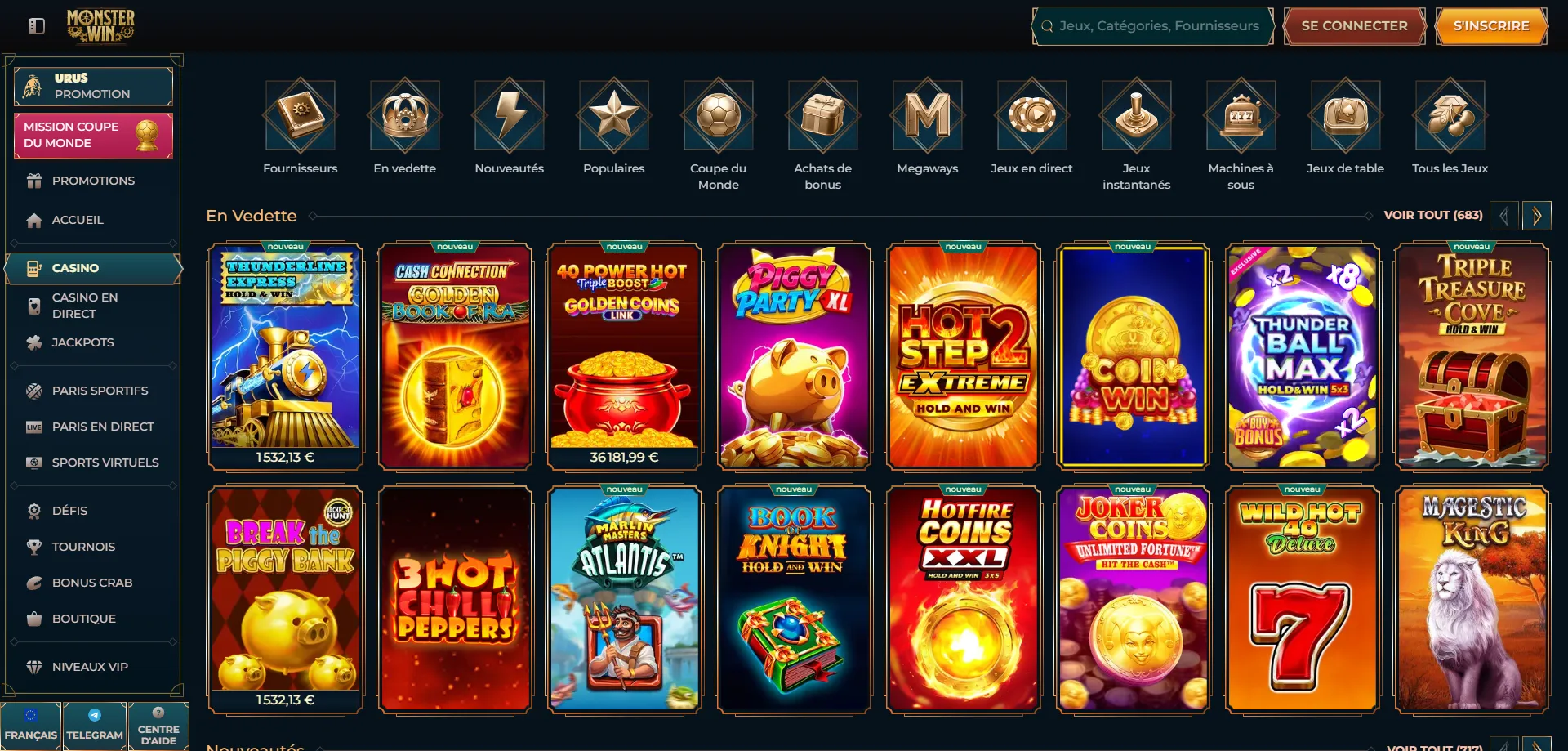 monsterwin-slots Collezione slot Monsterwin Casino giochi da 40 provider italiani